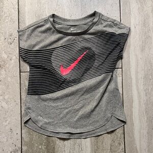 Nike Gray Performance Tee with Pink Swoosh & Black Stripe Graphic